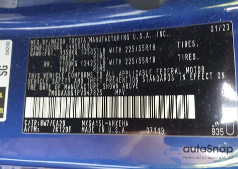 2023 Toyota Corolla Cross Xle z USA, uszkodzony, nr VIN 7MUDAABG1PV047825